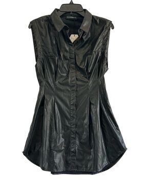 OW COLLECTION Ella Dress NEW Black Faux Leather Mini Revolve Sleeveless Size L